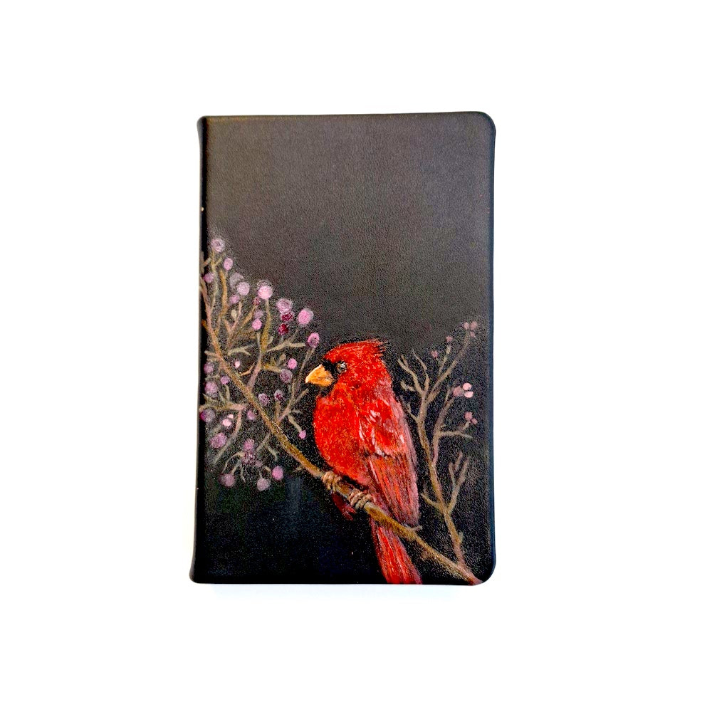 ART SERIES - Fidgety Cardinal On Oslo Black Pocket Sized Notebook