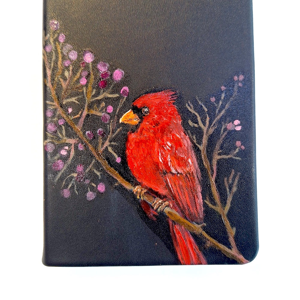 ART SERIES - Fidgety Cardinal On Oslo Black Pocket Sized Notebook